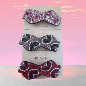 3 Pink Crystal Bow Hair Clip